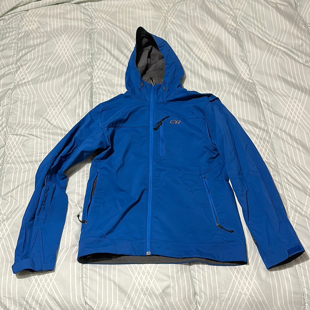 Outdoor Research Blue Men’s Rain and Wind Jacket.